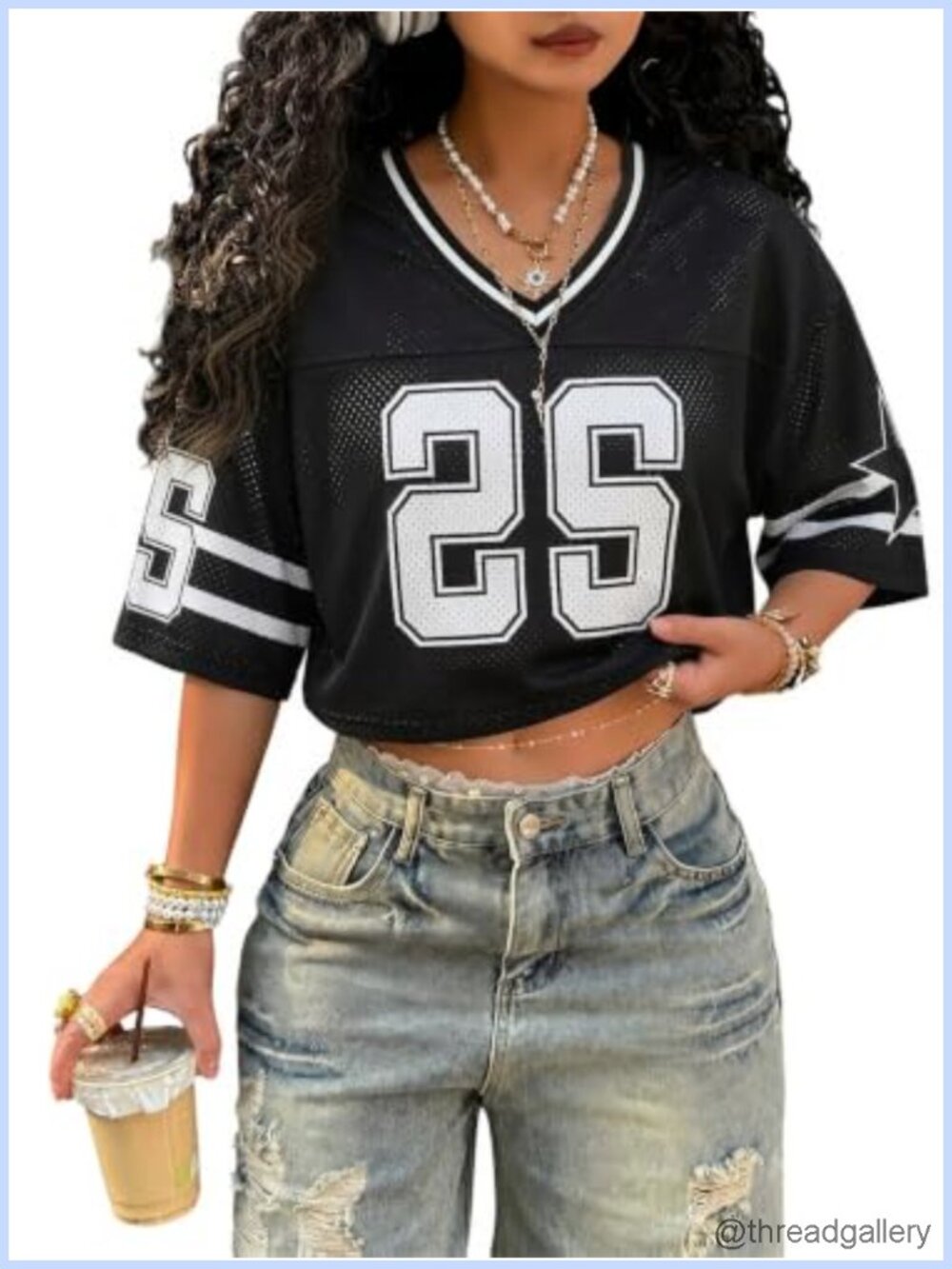 Women's Y2K Graphic Number Jersey Crop Top V Neck Short Sleeve Streetwear